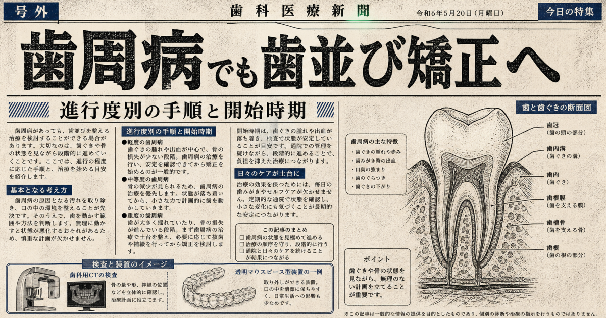 歯周病でも歯並び矯正できる？進行度別の治療手順とタイミング