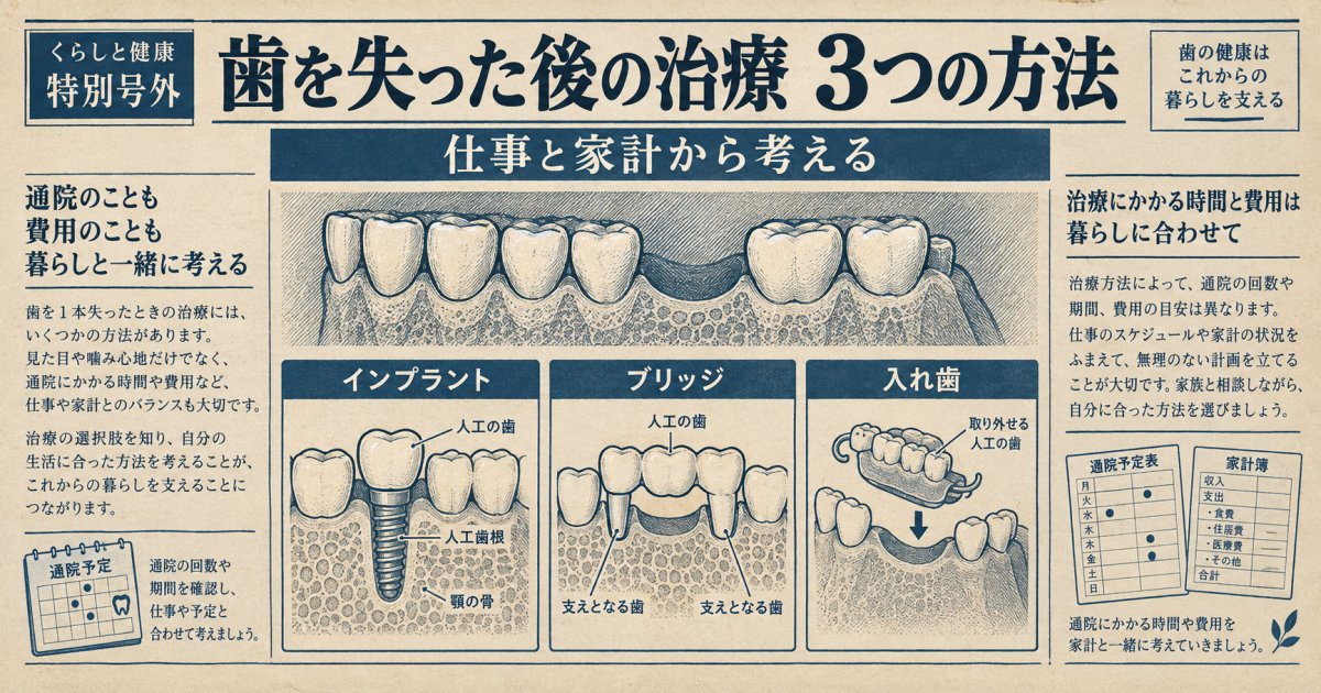 歯を失った後の治療に迷う方へ｜仕事と家計から考える３つの方法