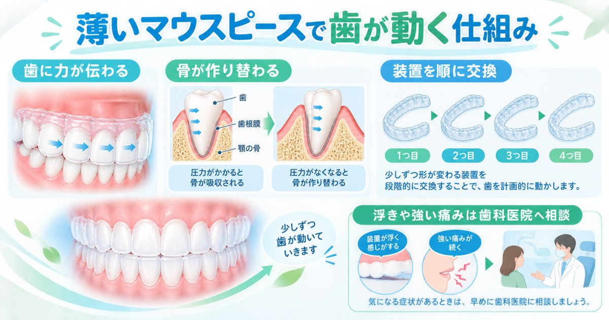 薄いマウスピース矯正で歯が動く仕組み｜交換する理由と痛み